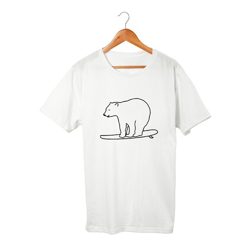 Surfing Bear T-shirt - 男 T 恤 - 棉．麻 白色
