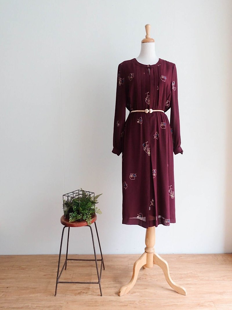 Vintage / 長袖洋裝 no.159 tk - 連身裙 - 聚酯纖維 多色