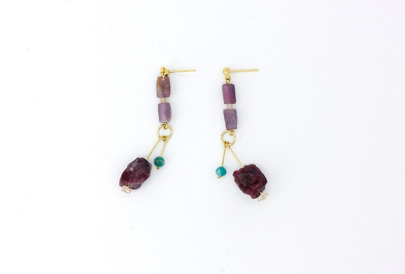 Mysterious magenta purple tourmaline original stone earrings - plated with 22k auroras in sterling silver - Earrings & Clip-ons - Gemstone Purple
