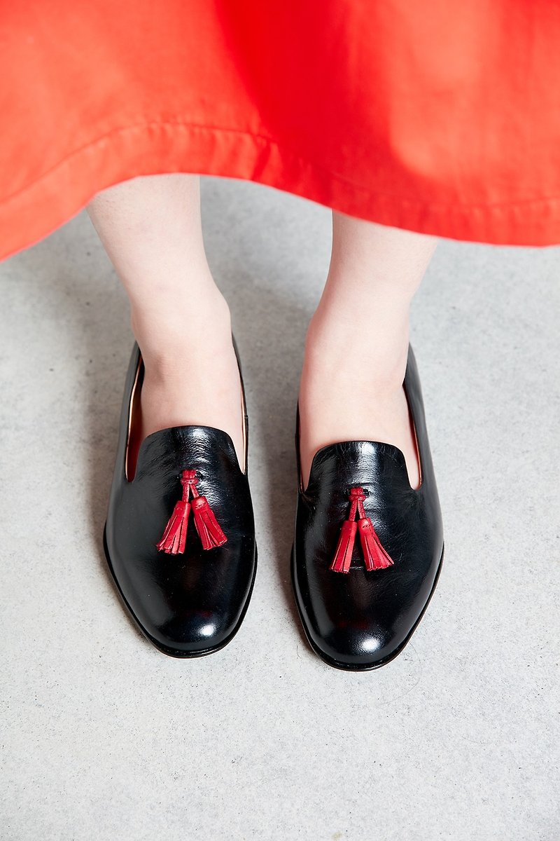 HTHREE Fringe Loafers / Black / Flat / Tassel Loafers - Women's Oxford Shoes - Genuine Leather Black