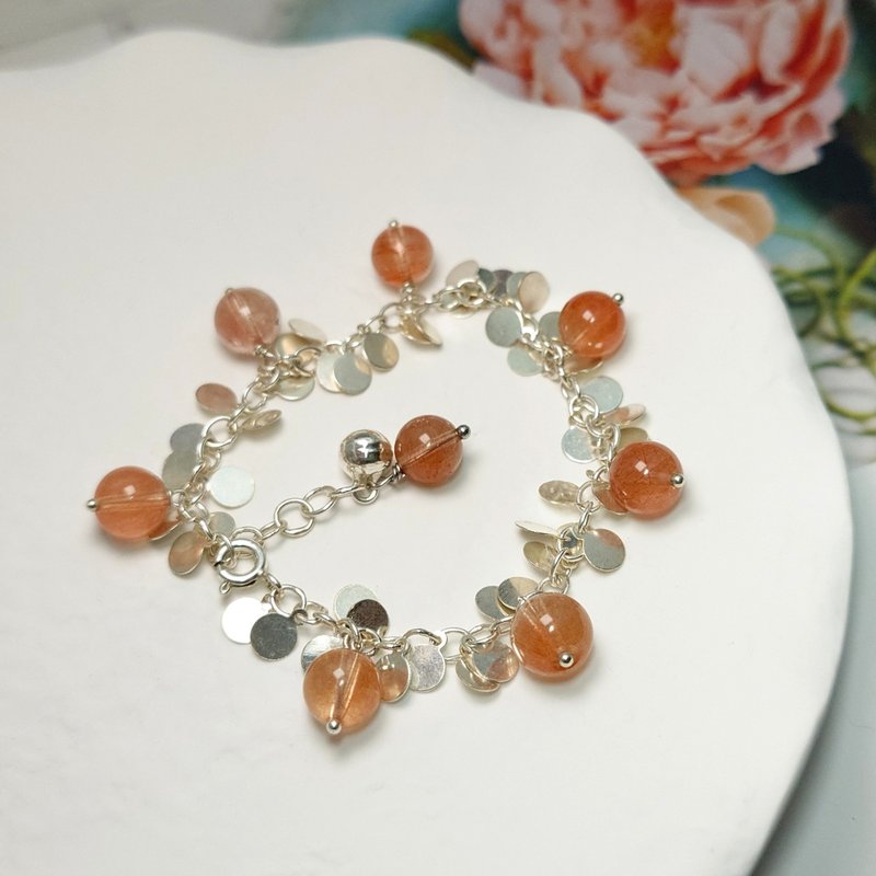 Bracelet Orange Rabbit Fur Crystal 925 Silver Bell Hand Stone - สร้อยข้อมือ - เครื่องเพชรพลอย 