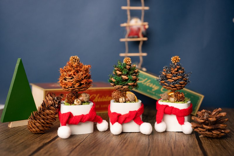 【聖誕裝飾x交換禮物】 迷你松果聖誕樹 - 乾燥花/永生花 - 植物．花 咖啡色