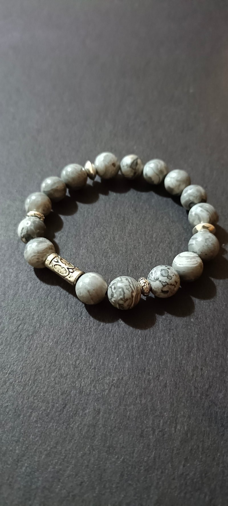 (Customized Gift) Picasso Stone X Silver X S925 Pure Bracelet - Bracelets - Semi-Precious Stones Gray