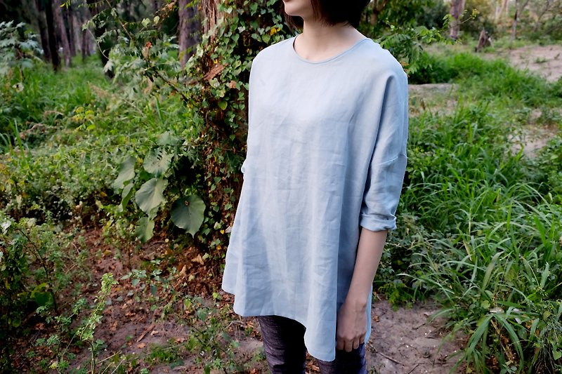 Color cotton. After a long strap T-shirt - เสื้อผู้หญิง - ผ้าฝ้าย/ผ้าลินิน สีน้ำเงิน