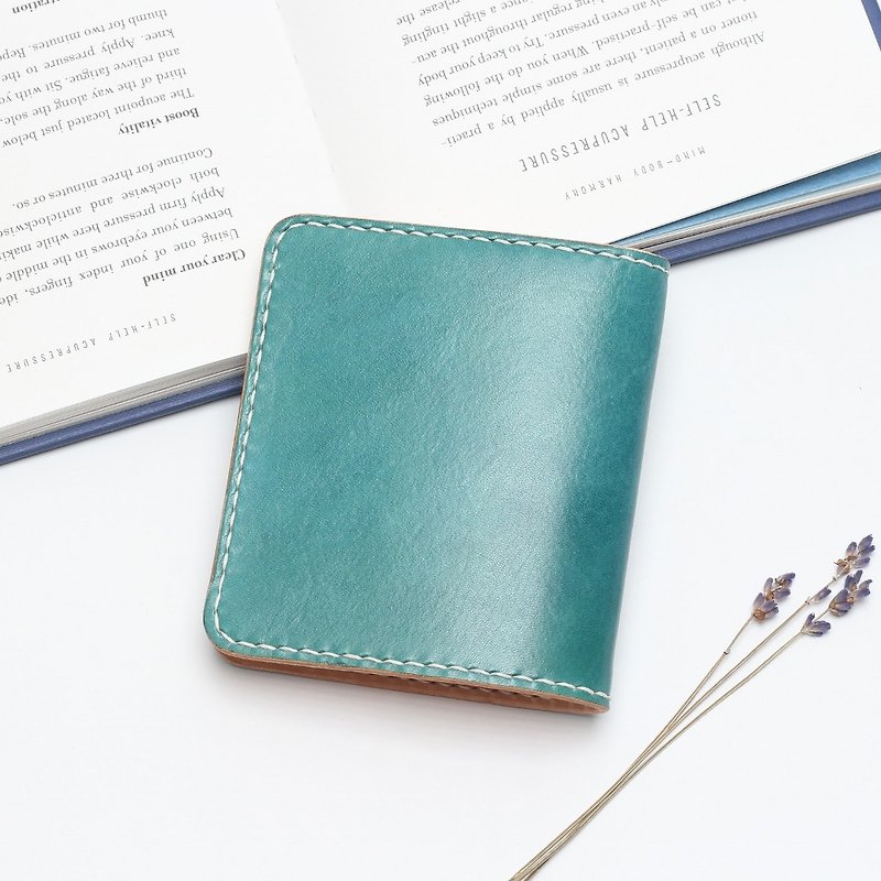 Crafted short clip | ocean blue hand-dyed vegetable tanned cow leather | multi-color - Wallets - Genuine Leather Blue