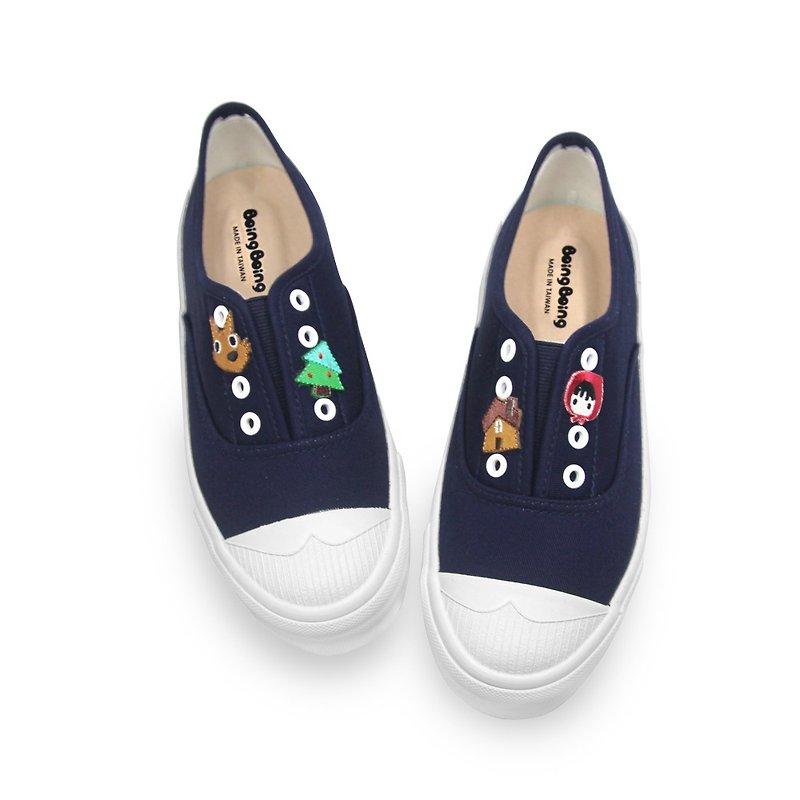 Parent-child embroidered chapter penguin shoes red riding hood and big wolf - dark blue (adult) - รองเท้าลำลองผู้หญิง - ผ้าฝ้าย/ผ้าลินิน สีน้ำเงิน