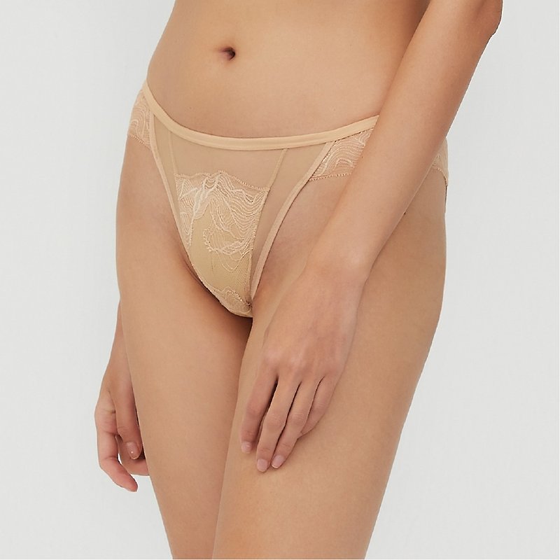 VERGE Mid-Waist French Lace Bikini Bottom - Women's Underwear - Polyester Gold