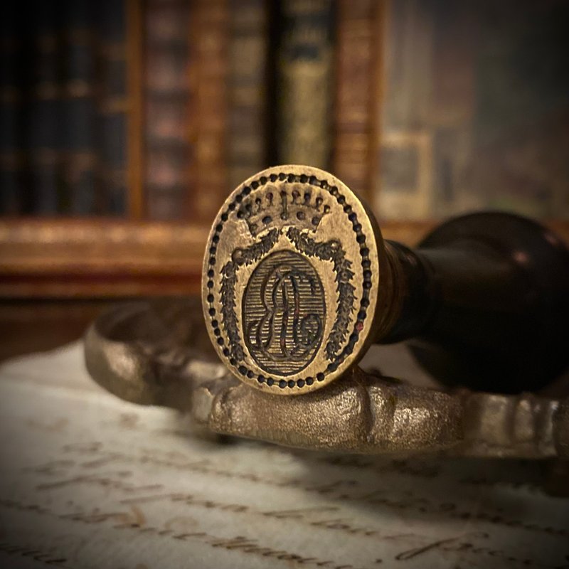 French 19th century antique wooden Bronze copper seal earl's Wax seal/ Wax seal - ตราปั๊ม/สแตมป์/หมึก - ไม้ สีส้ม