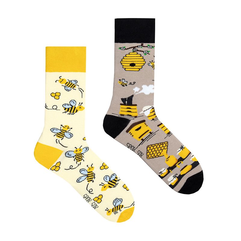 小蜜蜂 - 不對稱襪子 鴛鴦襪 - 襪子 - 棉．麻 黃色