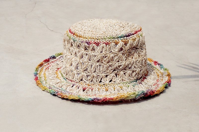 Valentine's Day gift limited to a hand-woven cotton / cotton hat / hat / fisherman hat / straw hat / straw hat - a rainbow in the heart - Hats & Caps - Cotton & Hemp Multicolor
