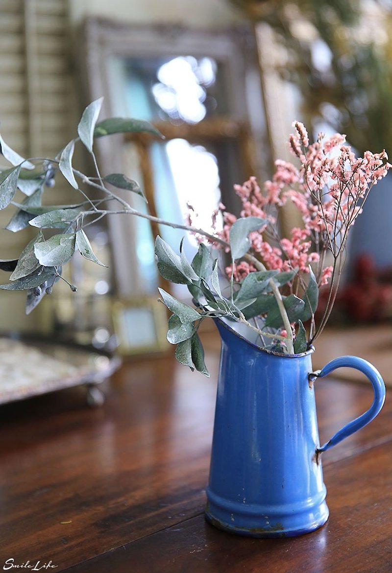 フランスのアンティークフラワーNo.1の - 花瓶・植木鉢 - 琺瑯 ブルー