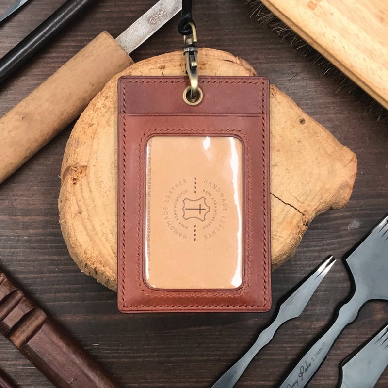 【ID Card Holder】Brown Buttero | W/ Lanyard | Handmade Leather in Hong Kong - ID & Badge Holders - Genuine Leather Brown