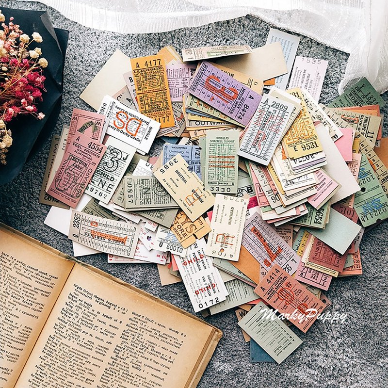 Retro hand account JunkJournal clapping hand account material antique old train ticket random 10 pieces - Indie Press - Paper 