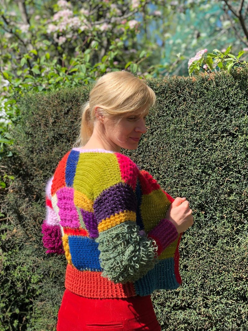 Handmade cardigan, wool sweater, crochet jumper, organic wool clothing, colorful - สเวตเตอร์ผู้หญิง - ขนแกะ หลากหลายสี