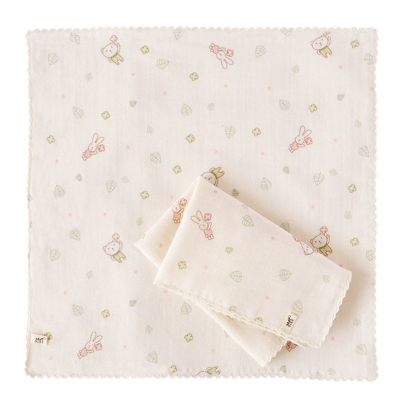 【SISSO Organic Cotton】Give you a small flower gauze handkerchief towel (two in) - ผ้ากันเปื้อน - ผ้าฝ้าย/ผ้าลินิน ขาว