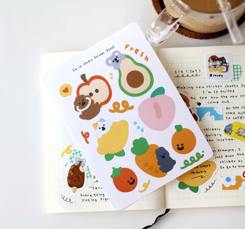 Smile Friend with Fruit Memo Sticker Sheet - สติกเกอร์ - กระดาษ 