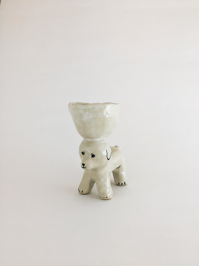 A little smug bichon dog head anything - Plants - Pottery White