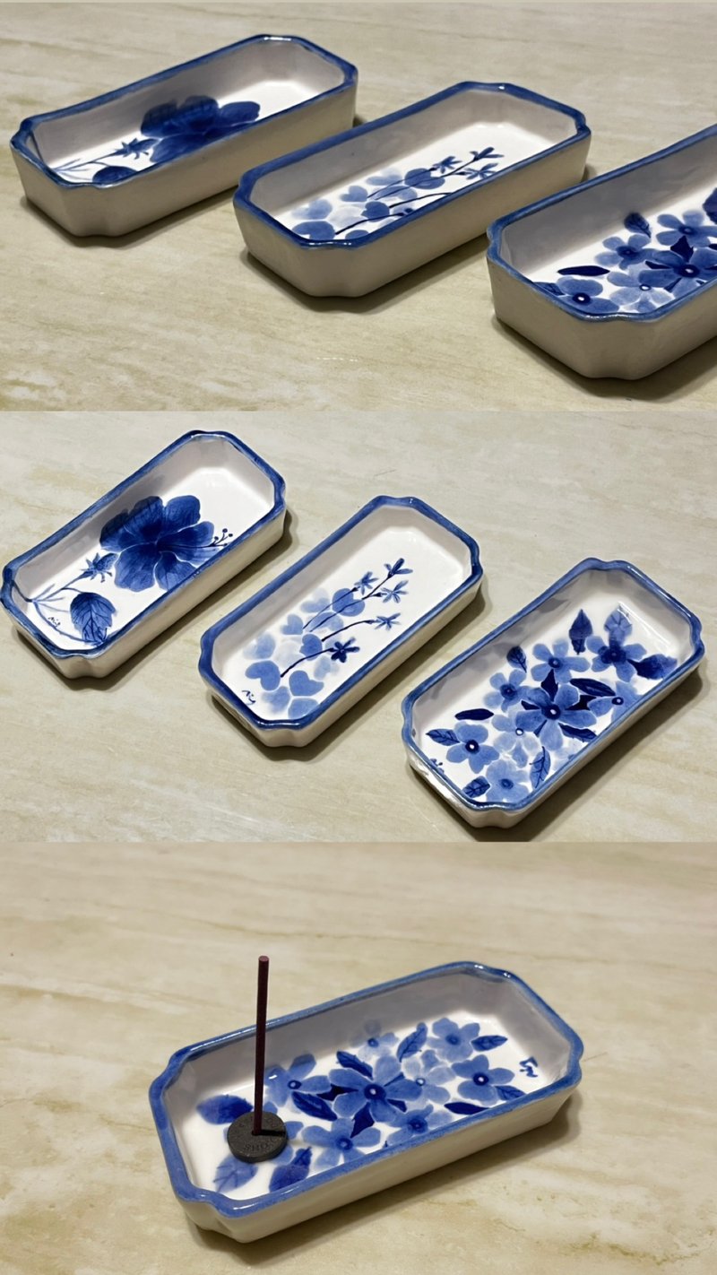 Retro blue and white small dish-Taiwan common flower series - กล่องเก็บของ - เครื่องลายคราม ขาว