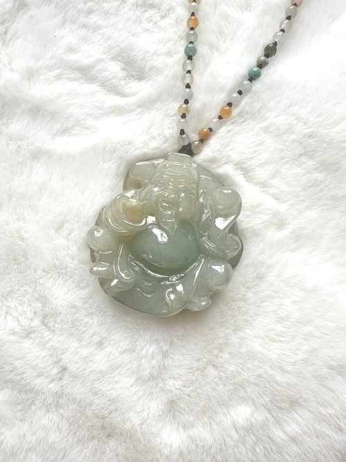 令藏齋.Treasure Jade 財神到-天然翡翠A貨財神雕刻掛件項鍊/老種/緊實度好/收藏/招財