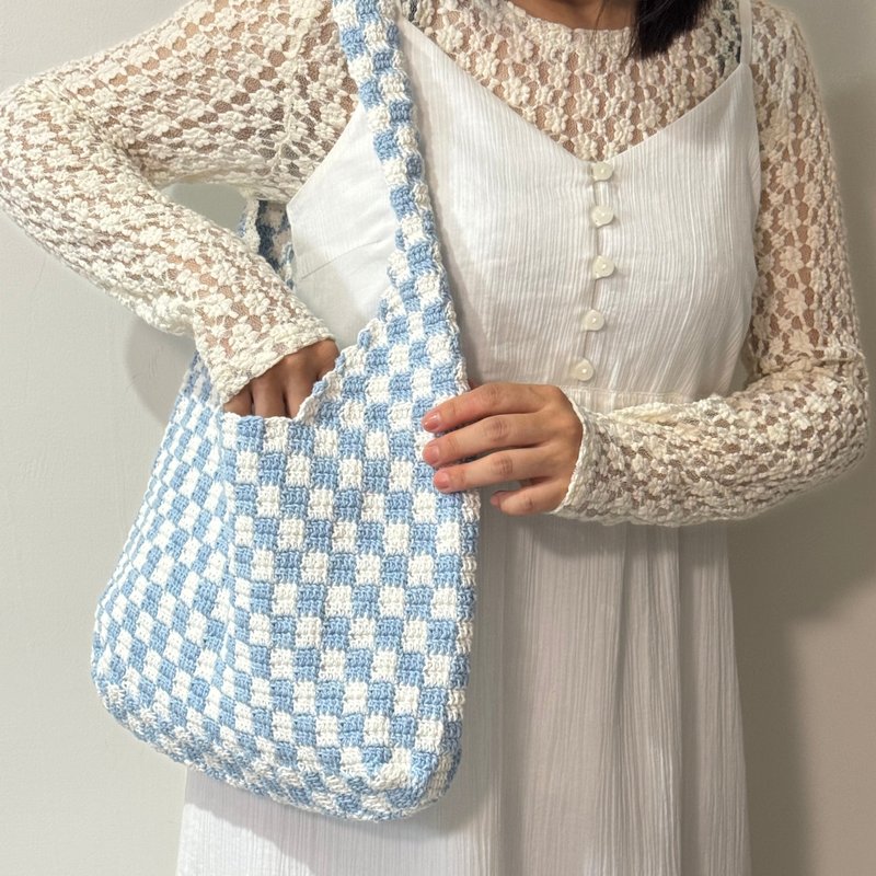 撞色方格包/編織/手作 - 側背包/斜背包 - 棉．麻 