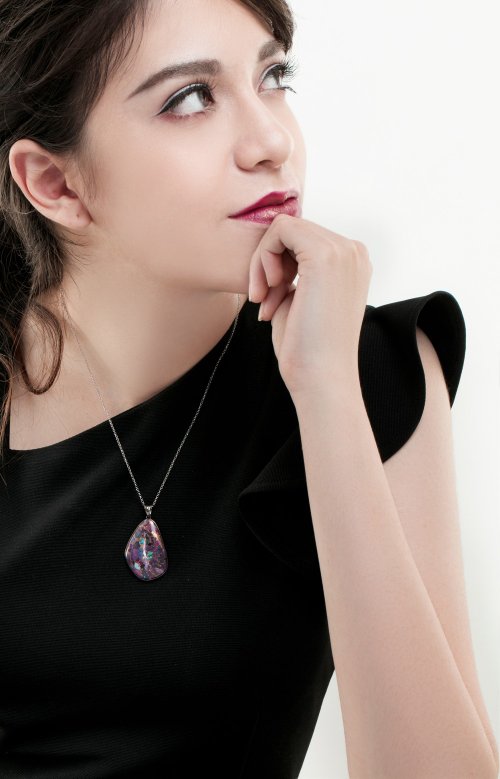 Fashion Museum Accessories 時尚博物館首飾 【聖誕禮盒】【畢業禮物】紫色綠松石S925純銀電鍍黑吊墜項鍊