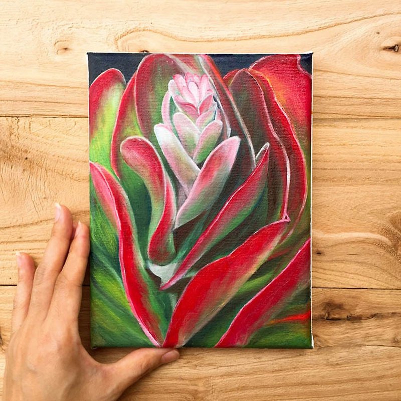 Red Succulent Plant Oil Painting. Cactus Decoration Garden Botanical Artwork. - โปสเตอร์ - ผ้าฝ้าย/ผ้าลินิน 