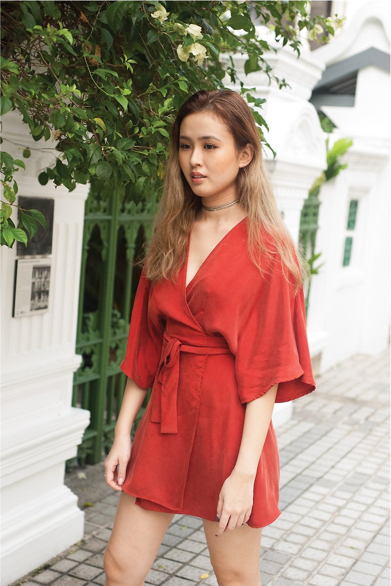 Erin Wrap Dress - One Piece Dresses - Other Materials Red