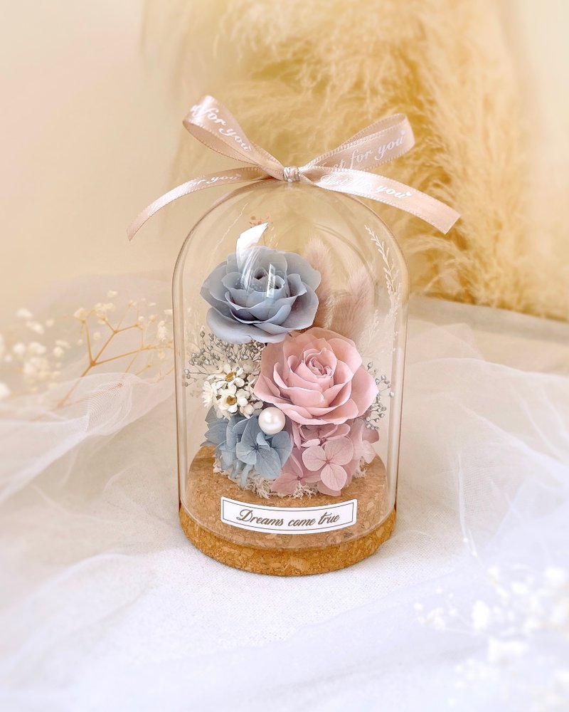 永生花玻璃盅-莫蘭迪霧粉藍 共2款 l 日本玫瑰 情人節禮物 - 乾燥花/永生花 - 植物．花 多色