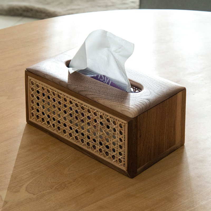 Tomood/ solid wood double-sided rattan Tissue Box between earth and wood_walnut - กล่องทิชชู่ - ไม้ สีนำ้ตาล