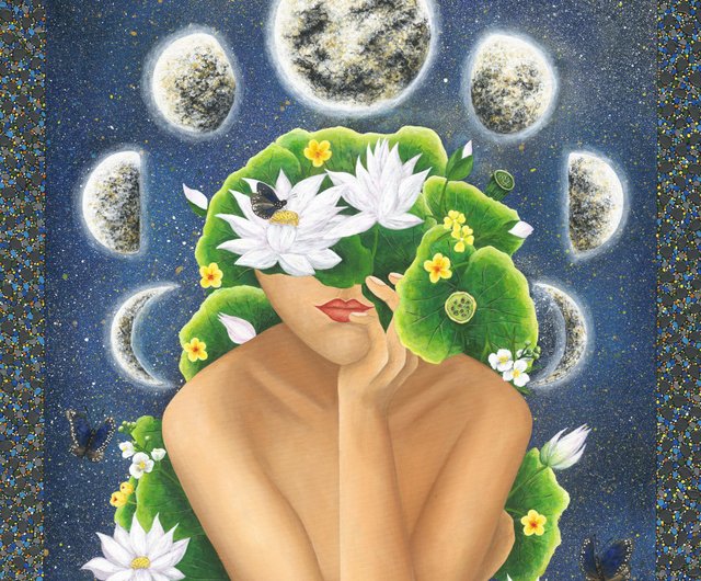 Original Moon&Woman Painting－ The Vibration Of The Moon - Shop