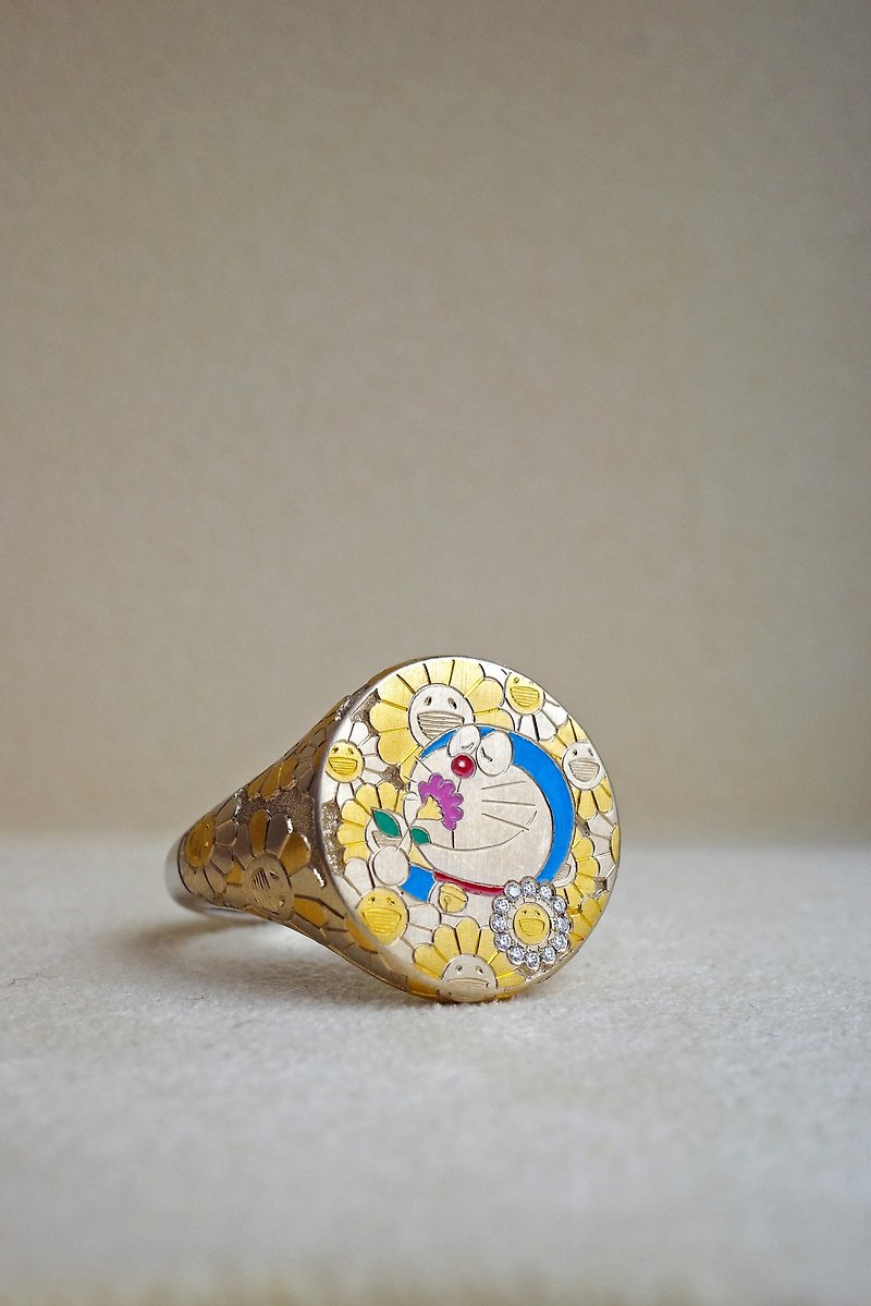 Doraemon-Inspired Sterling silver Signet Ring - แหวนทั่วไป - เครื่องประดับ 