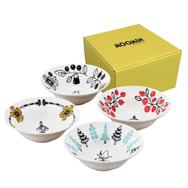 【日本山加yamaka】moomin嚕嚕米彩繪陶瓷碗禮盒4入組 MM1400-185 - 碗 - 瓷 白色