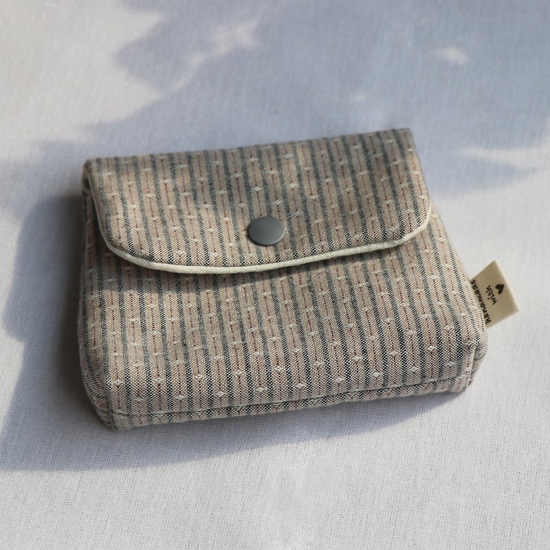 【MY HANDMADE】 Gray blue Brown graphics simple small purse cosmetic bag - Coin Purses - Cotton & Hemp 