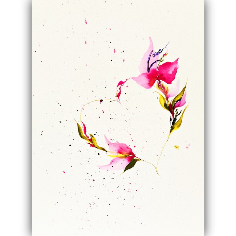 Flowers Painting Love Original Art Floral Artwork Flowers In Heart Wall Art - โปสเตอร์ - กระดาษ หลากหลายสี