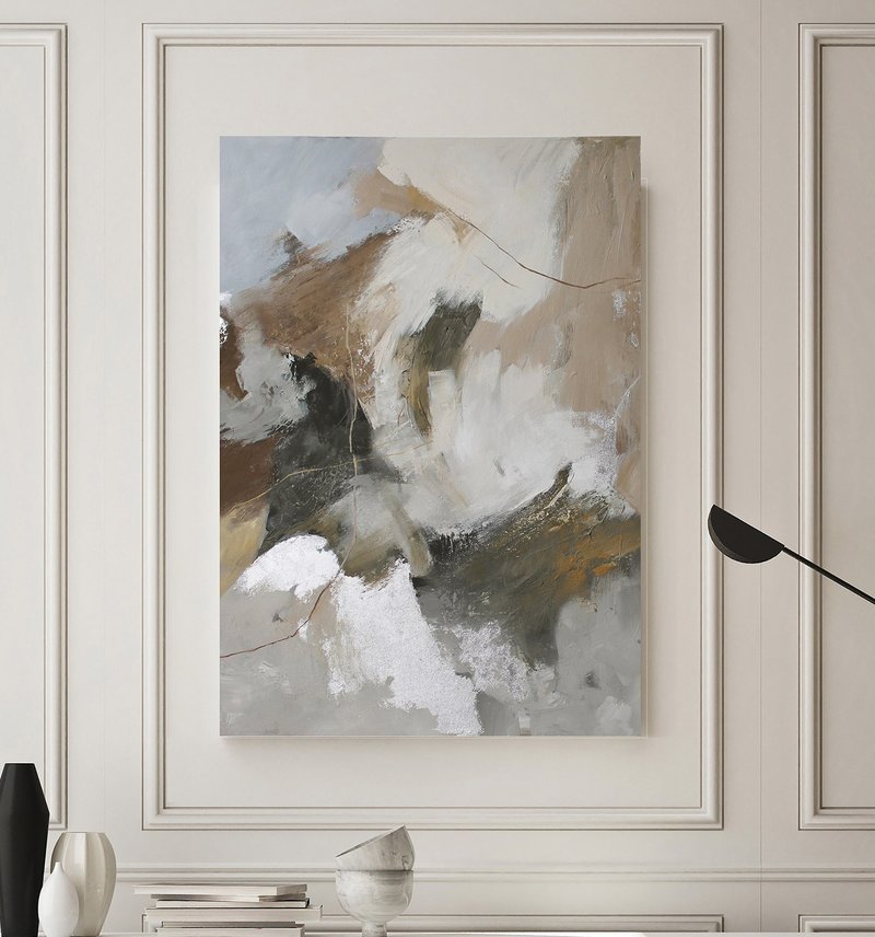 Taupe Painting | Taupe Abstract Art | Brown and Silver Painting | Velor - 壁貼/牆壁裝飾 - 棉．麻 咖啡色