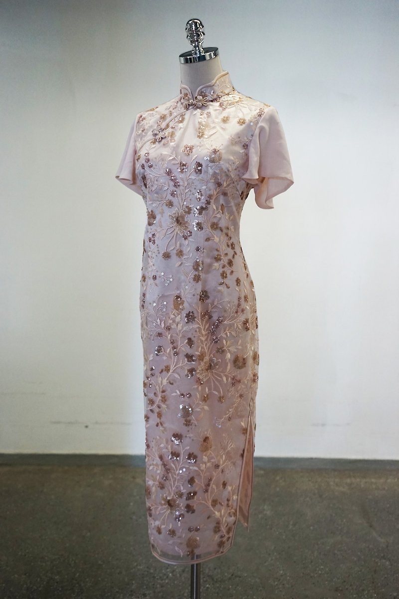 淺啡色蕾絲旗袍 (Immediate Stock) | 晚裝禮服 | 新娘旗袍 - 旗袍 - 其他材質 卡其色