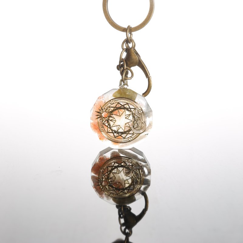 【聖誕飾品】太陽石魔法陣吊飾鑰匙圈-招財豐盛吊飾/項鍊開運交 - 鑰匙圈/鑰匙包 - 玉石 橘色