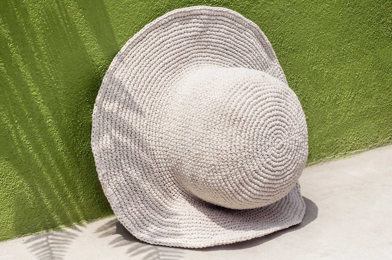 Valentine's Day Valentine's Day gift limited to a South American travel wind woven cotton hat / knit hat / fisherman hat / sun hat / straw hat / hand-woven cotton hat / crocheted cotton hat / painter hat / design cap-Macaron vanilla mousse Cake str - Hats & Caps - Cotton & Hemp White