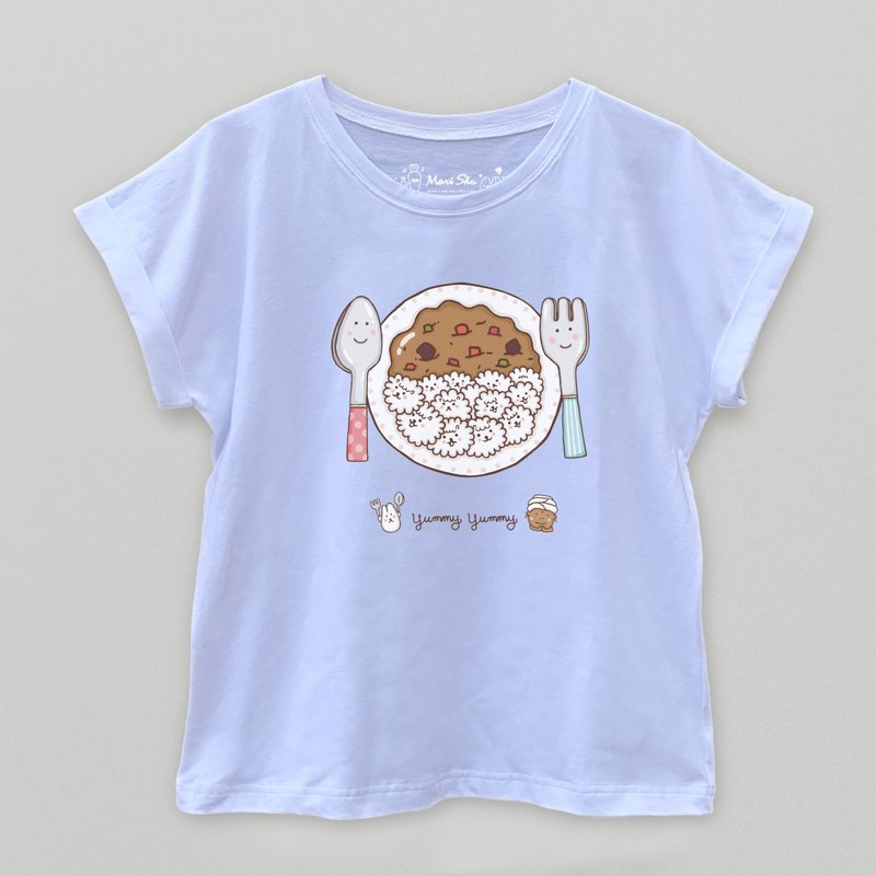 泡泡洋咖哩飯T-shirt - 女 T 恤 - 棉．麻 白色