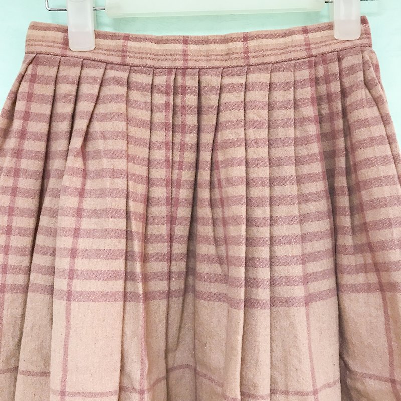 Skirt / Baby Pink Stripes Pleated Skirt - กระโปรง - ขนแกะ สึชมพู