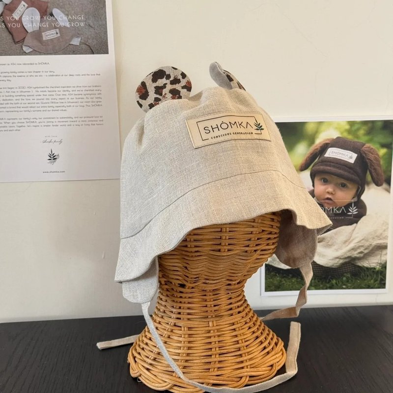 SHÓMKA 小熊漁夫帽 BEAR HAT 54cm - 男/女童裝 - 亞麻 卡其色