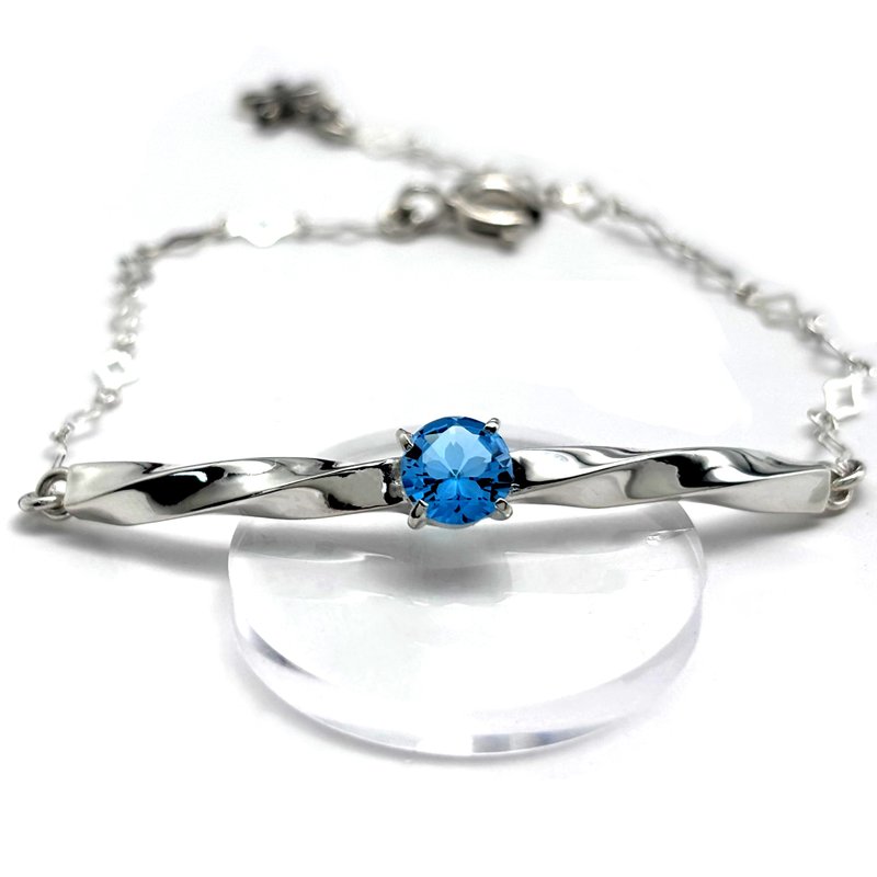 桜 ブルートパーズ ブレスレット/シルバー925/シルバーアクセサリー/和風/着物/日本製/送料無料 - 手鍊/手環 - 純銀 銀色