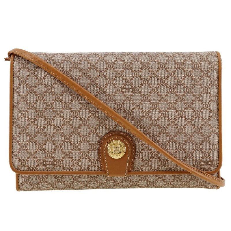 【日本直送】セリーヌ CELINE オールドセリーヌ ショルダーバッグ マカダム 2WAYクラッチ PVC × レザー ベージュ レディース【中古】 - 側背包/斜背包 - 塑膠 咖啡色
