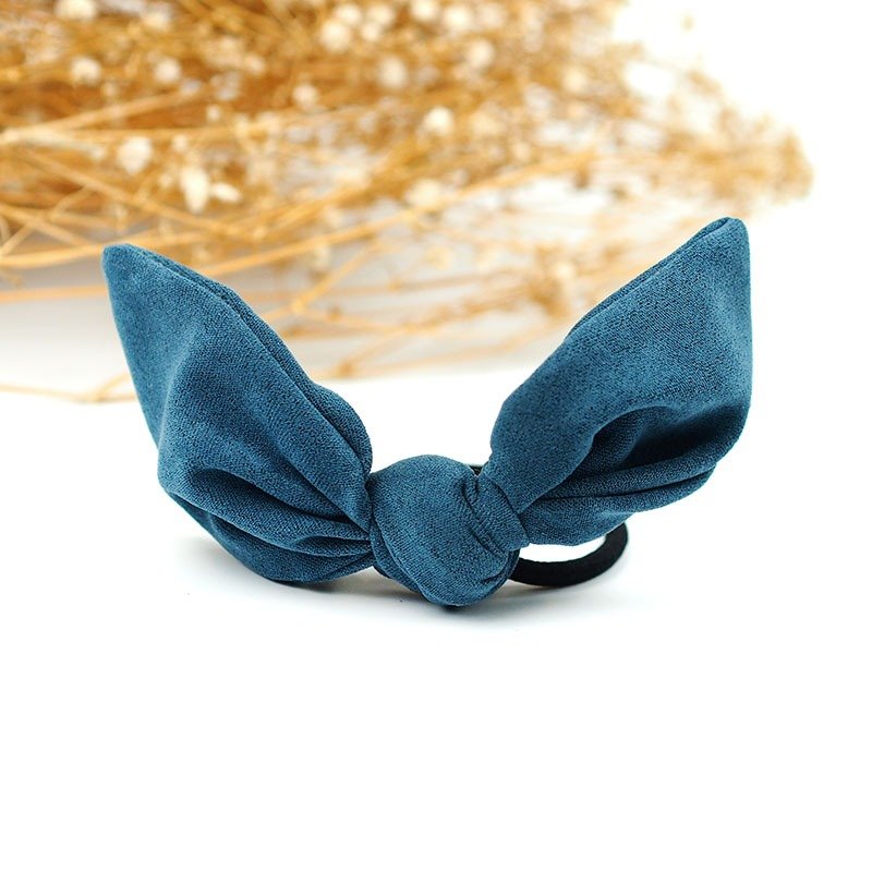 Calf Calf Village Village hair ornaments handmade hair bow small aluminum folding magic circle plain wild classic suede {-} thick blue and green A-02] - Hair Accessories - Cotton & Hemp Blue