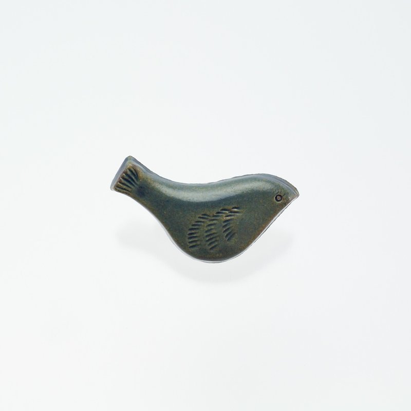 ceramics brooch bird antique blue - เข็มกลัด - ดินเผา สีเขียว