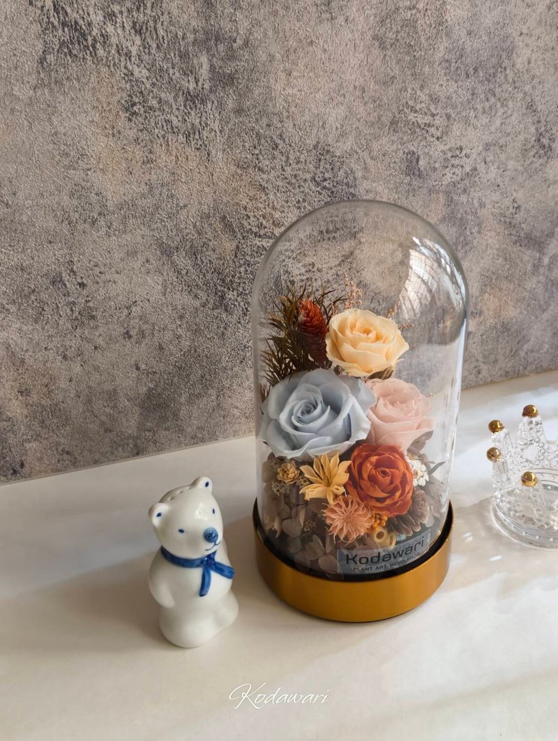 プリザーブドフラワー ガラスドーム・フラワーベル（ゴールドベース）お祝い花ギフト 誕生日・クリスマス・プレゼント交換・記念日 - ドライフラワー・ブーケ - 寄せ植え・花 