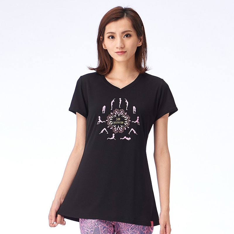 [MACACA] Japanese style cool bamboo stick love T - BST2321 black - Women's Yoga Apparel - Polyester Black