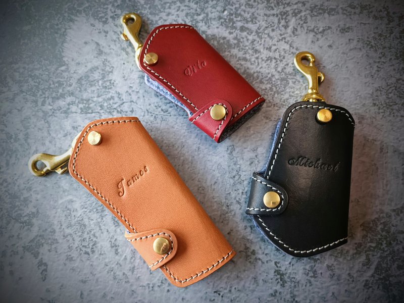 Handcrafted Leather Goods - Jin Gan Yin - Car Key Case, Key Pouch, Remote Key Cover - L Size - Motorcycle Lock Bag - Stitching - ที่ห้อยกุญแจ - หนังแท้ 