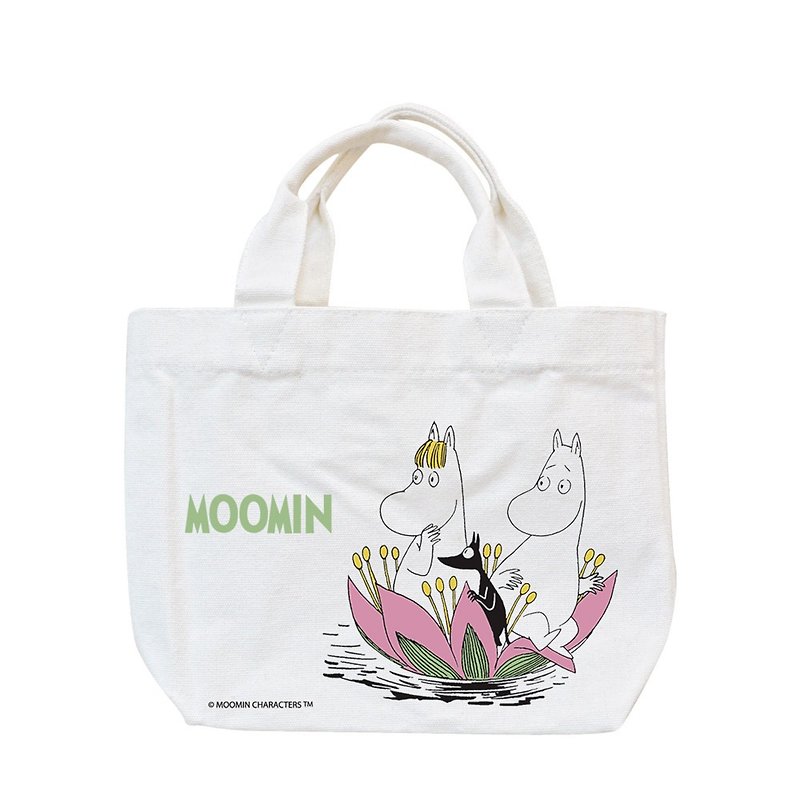 Moomin authorized-small tote bag [playing by the lotus pond], AE03 - กระเป๋าถือ - ผ้าฝ้าย/ผ้าลินิน สึชมพู