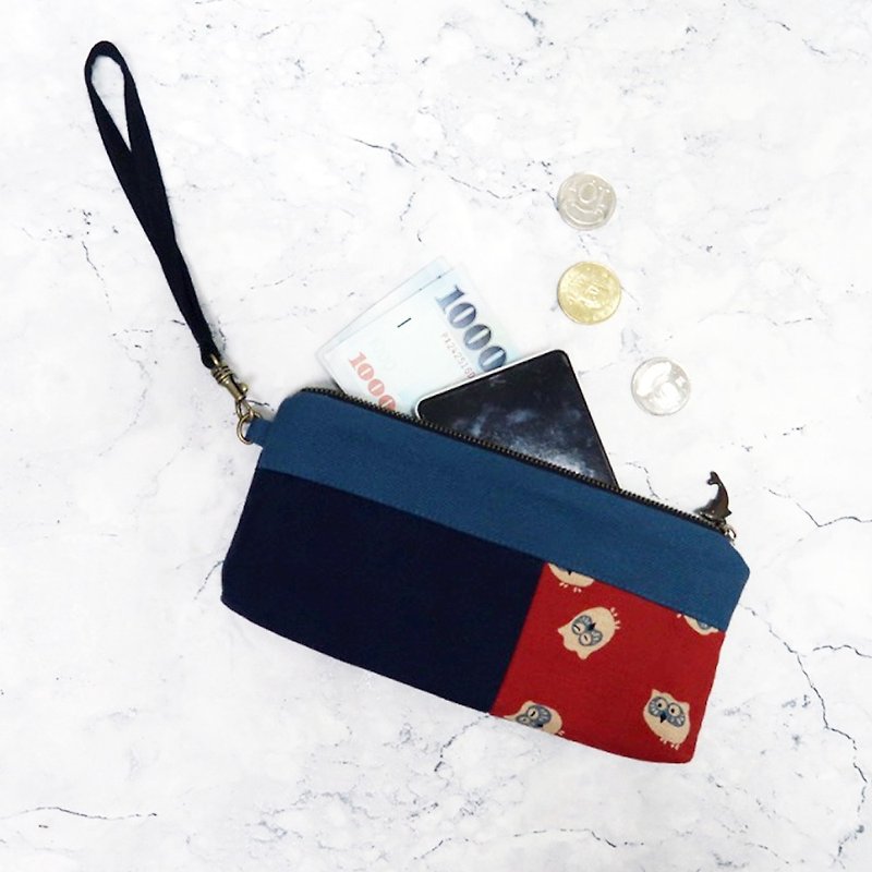 旅行貓頭鷹 手機 護照 收納袋 只有一個的創作 - 手機殼/手機套 - 棉．麻 藍色